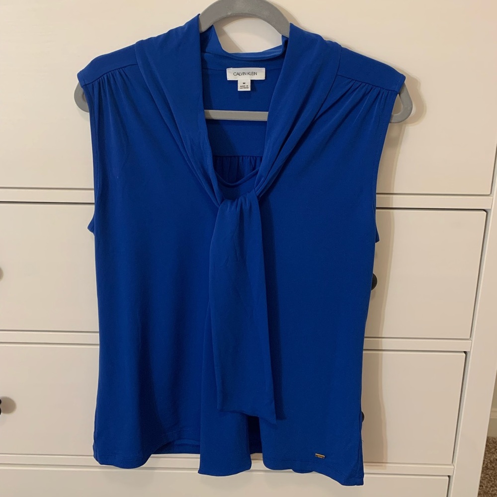 Blue Calvin Klein tie-neck blouse